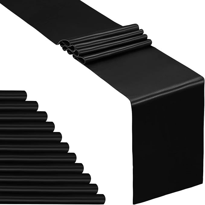 SiinvdaBZX 12 Pcs Black Satin Table Runner 12 x 108 inches Long | Bright Smooth - Image 7