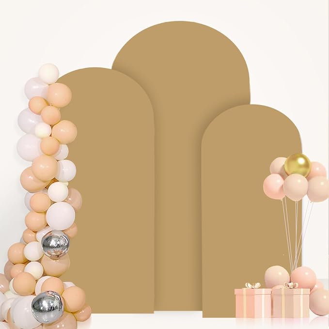 FANPROMS Khaki Arch Backdrop Cover Set of 3 Spandex Arch Covers Stretchy Fabric - Image 5