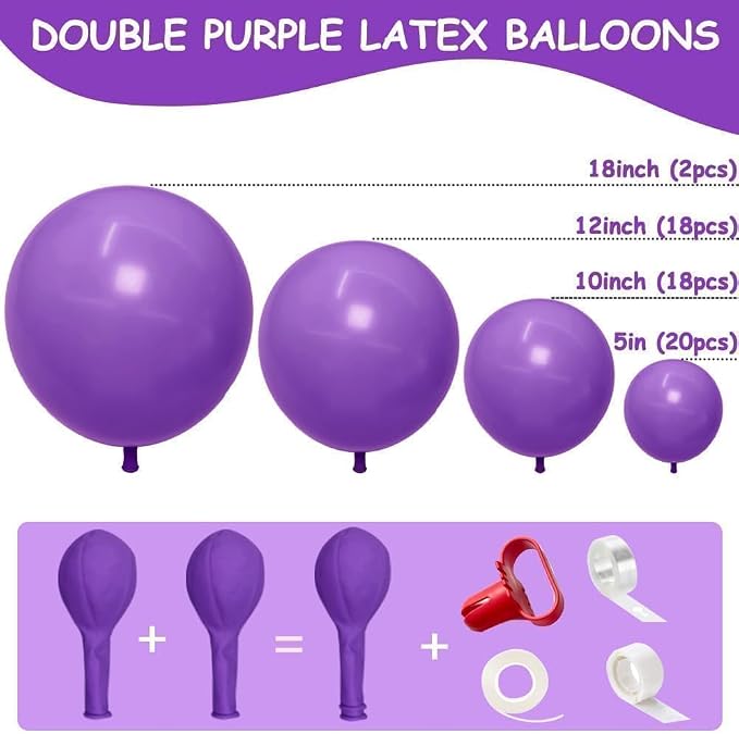 Dark Purple Balloons-Double Stuffed Lavender Balloon Garland Different Sizes - Image 3