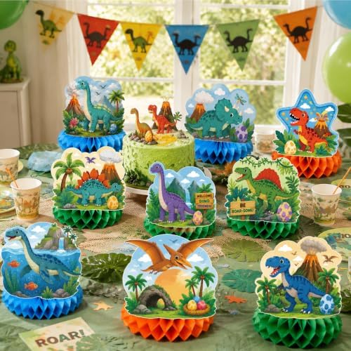 Dinosaur Birthday Decorations - 9 PCS Dinosaur Honeycomb Table Centerpieces - Image 6