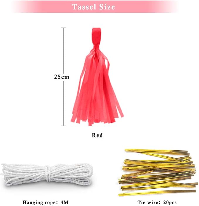 9.8in Red PaperTissue Paper Tassel DIY Hanging paper decorations Party Garland - Image 2