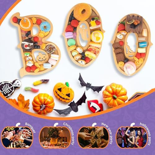 Boo Halloween Charcuterie Board,with Balloon,3 Bamboo Letter Food Tray - Image 3