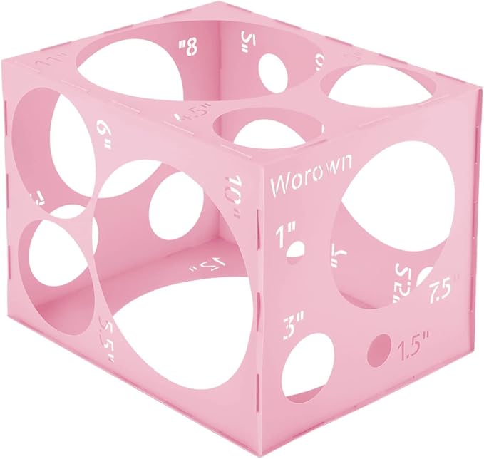Worown 18 Holes Large Collapsible Pink Plastic Balloon Sizer Box, 1-12 Inch by Worown