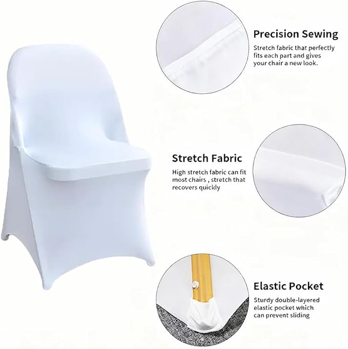 50 Pcs White Folding Chair Cover Washable Removable Universal Fitted Chair - Image 3