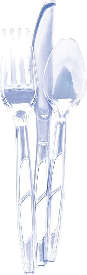 Diamond® All Occasion Clear Disposable Cutlery Set 288 Count – 96 Forks, 96 Spoons, 96 Knives, Premium Polystyrene, Crystal Clear, Party & Everyday Use