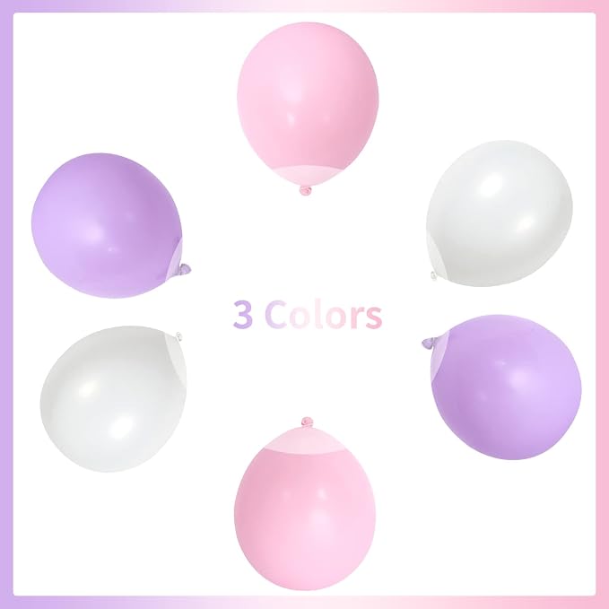 Pink and Purple Balloons, 75 Pack Pastel Purple Pink and Matte White Latex - Image 8