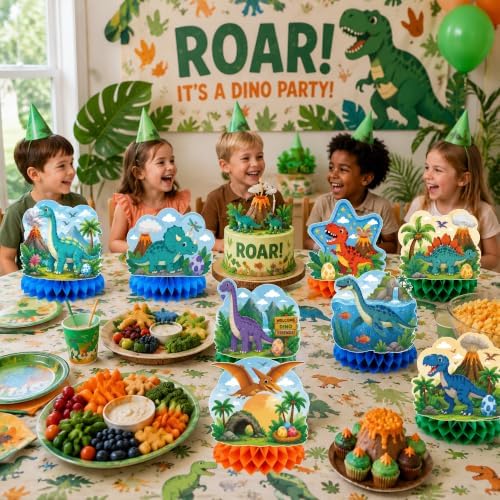 Dinosaur Birthday Decorations - 9 PCS Dinosaur Honeycomb Table Centerpieces - Image 5