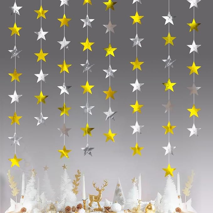 Gold Silver Shining Star Hanging Garland Gold and Silver Hanging Sparkling Star - Image 2
