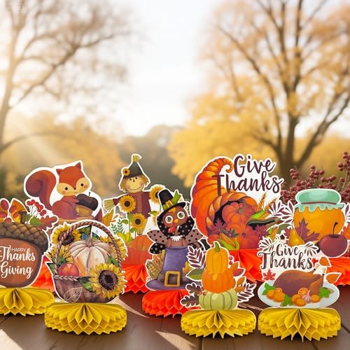 OHOME Thanksgiving Table Decor - 9 PCS Honeycomb | Thanksgiving Decorations Indoor Outdoor - Fall Centerpieces for Tables | Friendsgiving Party Decorations Supplies Favors Essentials for Home Kitchen - Image 4
