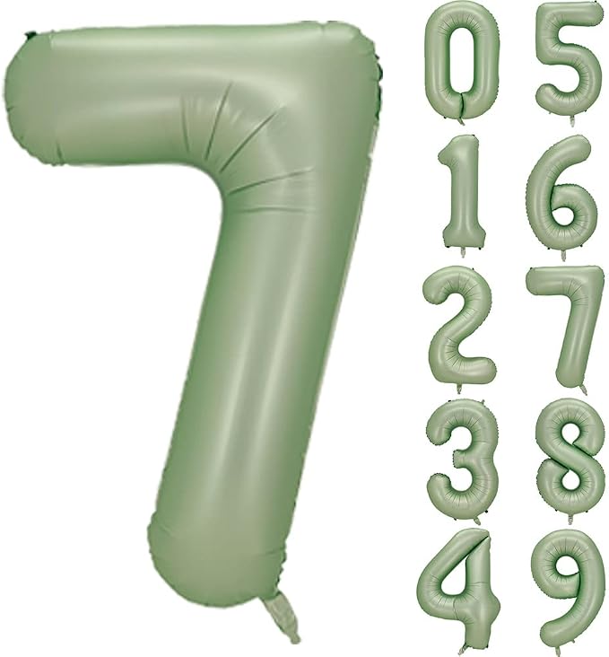 Number 7 Balloon, 40-Inch Sage Green Number Balloon | 40-inch foil balloon by GifloonOfficial