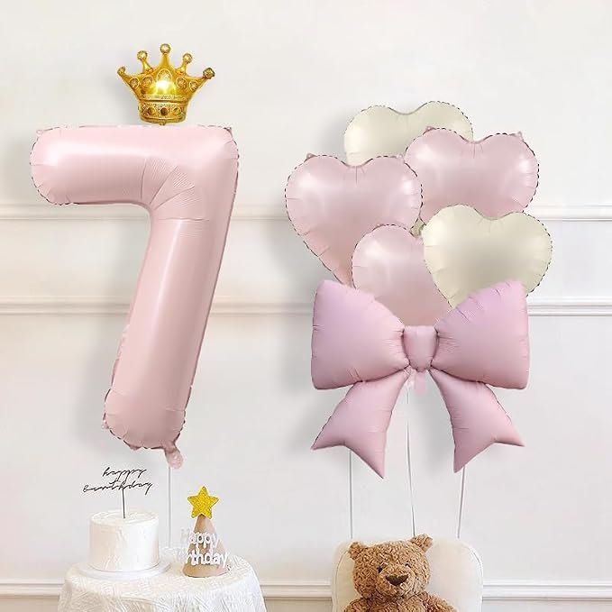 LilyZheng Pastel Pink Number 7 Foil Balloon Set - Image 3