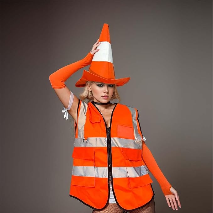 Traffic Cone Costume Hat Adult Halloween Construction Orange Traffic Cone Hat - Image 3
