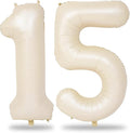 Cream 15 Foil Balloon Numbers, 40 Inch Giant Beige 15th Birthday Balloons by Lingqiang