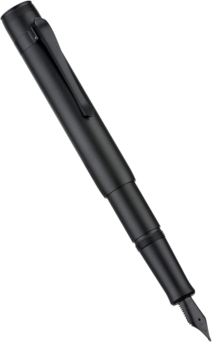 Hongdian M2 Black Forest Mini Fountain Pen, Long Blade Nib & Sleek Shape Aluminium Short Pocket Travel Pen (Matte Black)