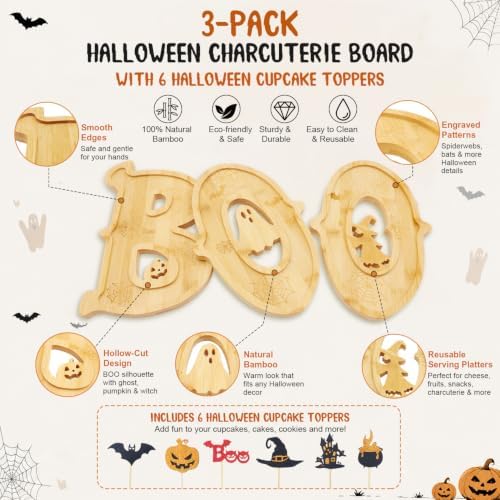 3‑Pack Halloween Charcuterie Board with 6 Halloween Cupcake Toppers - Image 2