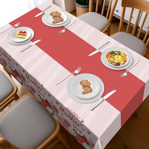 Childom 2 Pack Mothers Day Tablecloth,Mother's Day Party Decorations,54" x 108" Plastic Disposable Tablecloths for Rectangle,Plastic Table Covers for Mom Birthday Party Supplies Holiday Buffet Table - Image 2
