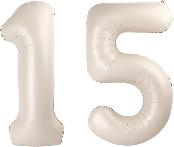 Cream White 40 Inch Large Number 15 51 Birthday Balloon, 15 51 Birthday by Upgesy