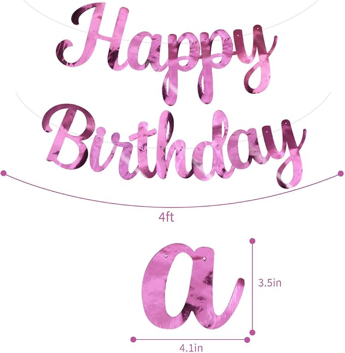 BEISHIDA Double-sided Pink Happy Birthday Banner Party Decoration NO DIY | - Image 2