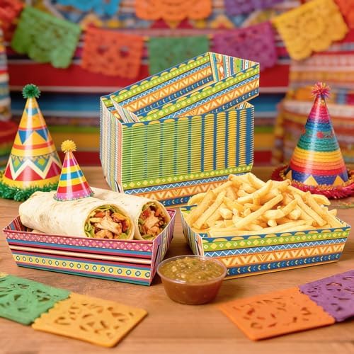 Fiesta Decorations, 50 Pcs Mexican Food Trays - 2 Designs Nacho Boat - Image 4