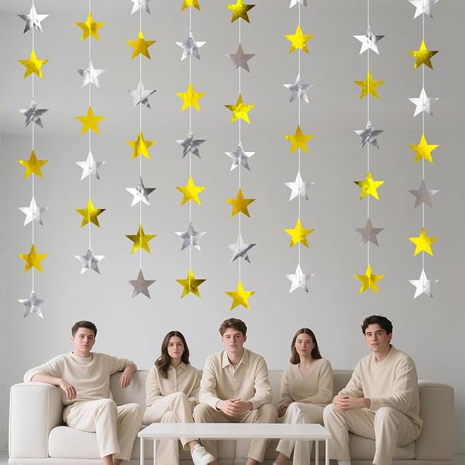 Gold Silver Shining Star Hanging Garland Gold and Silver Hanging Sparkling Star - Image 4