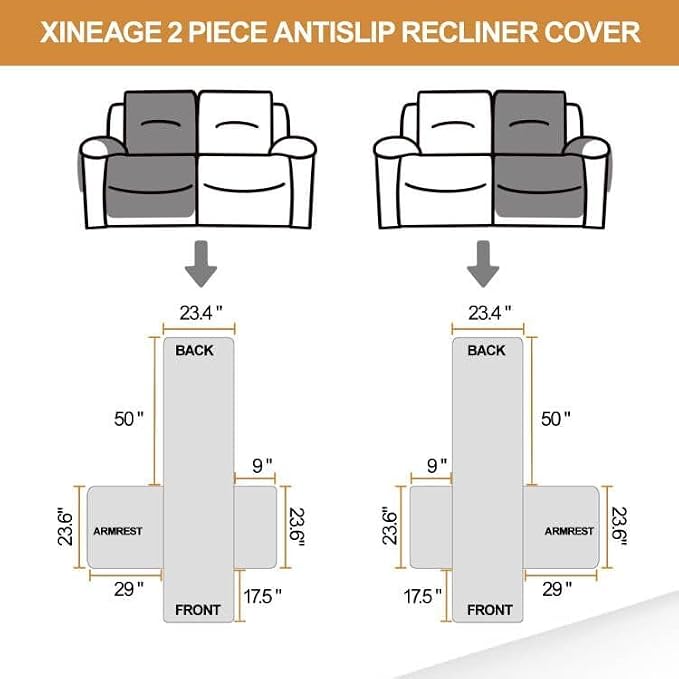 XINEAGE Water Resistant Recliner Cover, 2 Seat Loveseat Covers - Image 3