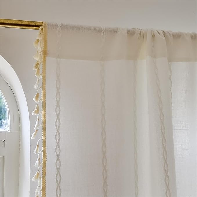 Sutuo Home White Boho Valance Curtains Tier 36 inches - Image 4