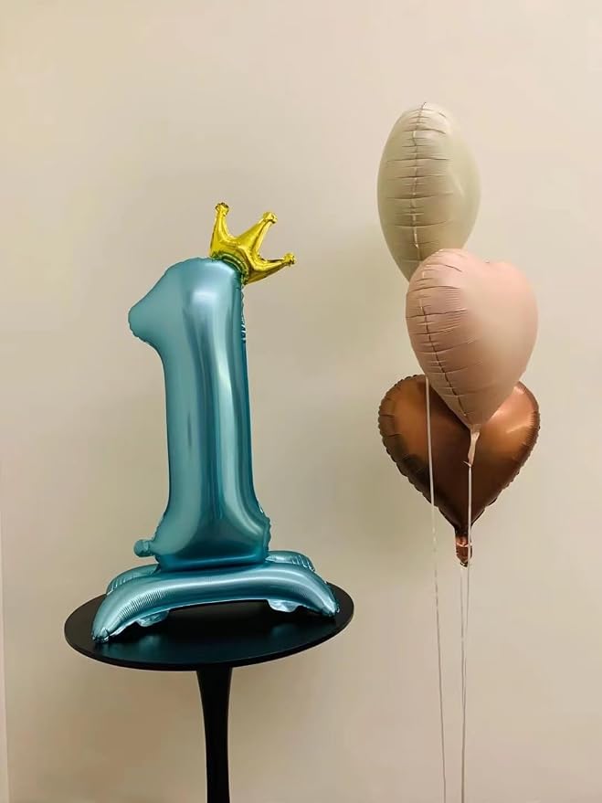 Blue Crown Number 1 Foil Balloon Standing Blue digital 1 Foil Balloon | - Image 5