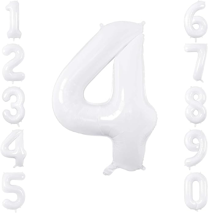 White Number 4 Balloon 40 Inch, Large Foil Mylar 4th Birthday Decorations by Unknown