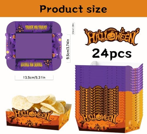 Halloween Disposable Paper Food Trays 24pcs Trick Or Treat Halloween Birthday Decorations Nacho Trays for Witches Pumpkin Bat Ghost Party Supplies - Image 7