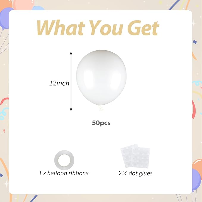 50pcs White Balloons, Helium Quality 12inch White Party Balloon - Image 2