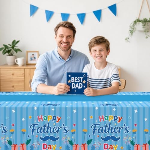Childom 3 Pack Fathers Day Decorations,Fathers Day Tablecloth,54" x 108" Plastic Table Cloth Disposable,Rectangle Tablecloth for Home,Dinner,Family Parties,Blue Table Cloth for Birthday,Indoor,Outside - Image 3