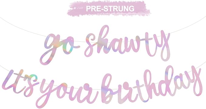 BEISHIDA Rainbow Pink Pre-Strung Go Shawty It's Your Birthday Banner Decor | by Beishida