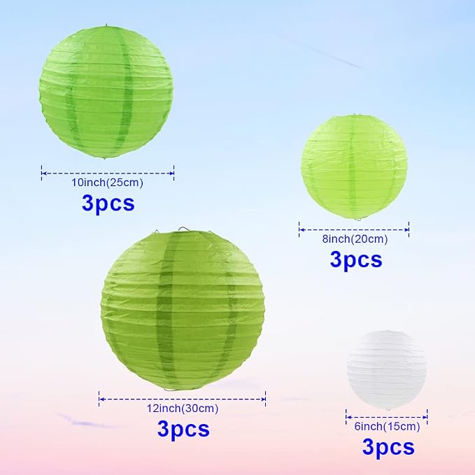 Green Paper Lanterns 12 Pcs Assorted Size of 6" 8" 10" 12" Chinese Round Paper - Image 2