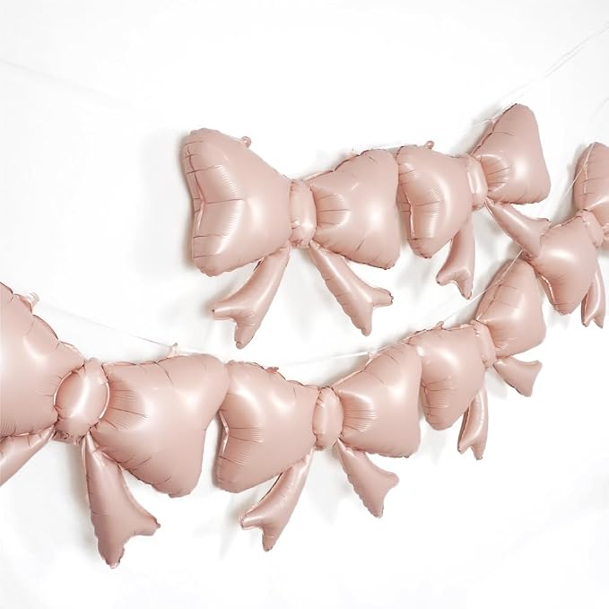 6 Pieces Pink Bow Balloons, Macaron Pink Matte Metallic Bow Foil Balloons - Image 6