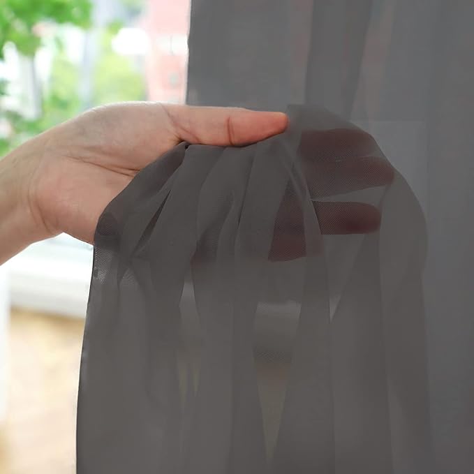 Window Dark Gray Sheer Curtains 63 Inches Long 2 Panels Sheer Curtain Basic Rod Pocket Panel for Bedroom Children Living Room Yard Kitchen (Dark Gray, 52" W x 63" L | 2 pcs)