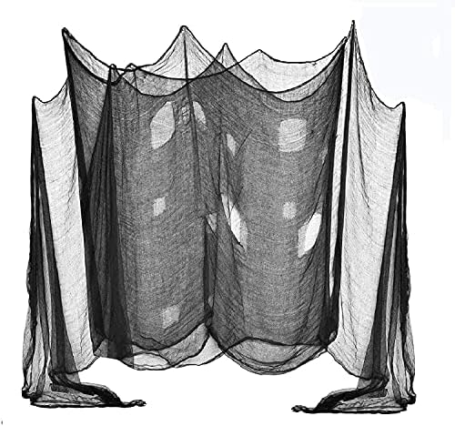 (48 x 240 in. Halloween Creepy Cloth, Spooky Giant Cheese Cloth Tapestry for Halloween Party Supplies Decorations Outdoor Yard Home Wall Decor, Black1 by Linkbro