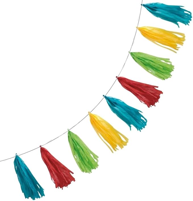 Vibrant Rainbow Tissue Tassel Garland - 9 ft. - Eye-catching Paper Tassels by Unknown