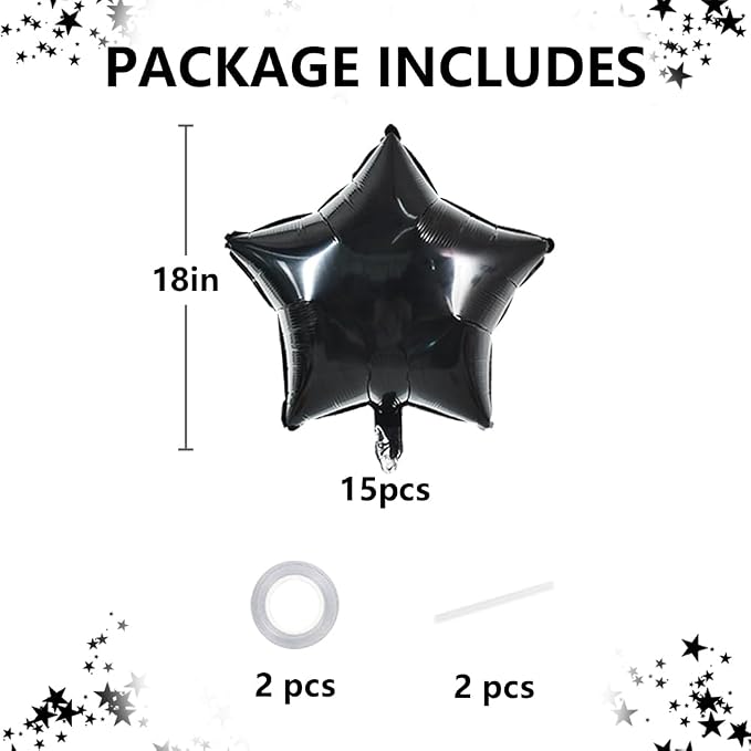 TONIFUL 15 Pcs Star Shaped Balloons 18 Inch Large Black Foil Balloons | Big - Image 2
