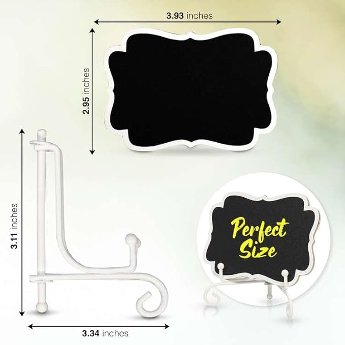 Mini Chalkboard Signs for Food Labels for Party Buffet, Small Place Cards or Name Tags with Iron Stand for Chafing Dish, Mimosa Bar Supplies, Wedding Chalk Board Sign with 2 Pens, 10 Pack White