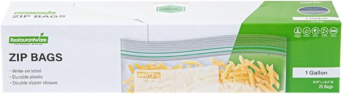 Restaurantware Bag Tek 1 Gallon Storage Zip Bags 25 Disposable Zipper Pouch Bags - Image 2