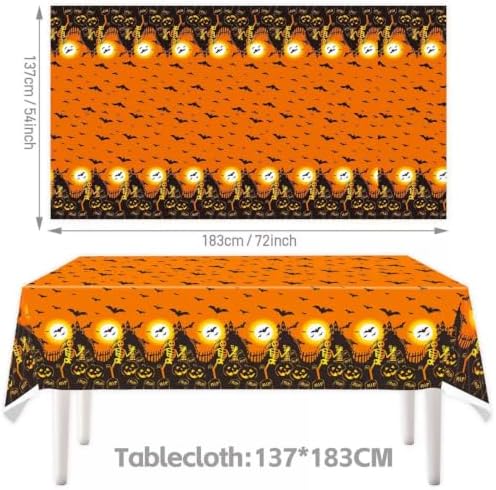 4 Pack Halloween Tablecloth with Banner Hanging Decorations, 54x72 Inch Rectangle Plastic Table Cover Halloween Indoor Outdoor Indoor Decor Party Supplies - Image 6