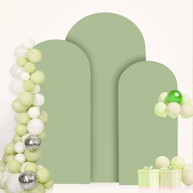 FANPROMS Arch Cover Set of 3 Sage Green Arch Cover Spandex Arch Backdrop Cover - Image 6