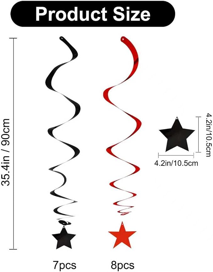 BEISHIDA Red Black Stars Hanging Swirls Graduation Hanging Ornament Decorations - Image 2