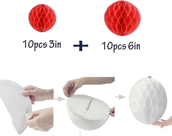 20pcs Red Honeycomb Flower Balls 3''6'' Party Honeycomb Balls Decoration | - Image 2