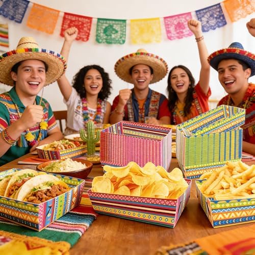 Fiesta Decorations, 50 Pcs Mexican Food Trays - 2 Designs Nacho Boat - Image 3