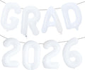 White GRAD 2026 Banner Balloons, 16 Inch Mylar Foil letter Graduation Balloons by KALOR