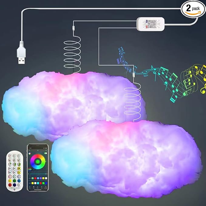 2PCS 3D Big Cloud lightning Light Kit Music Sync Warm Multicolor lightning by ZOKON