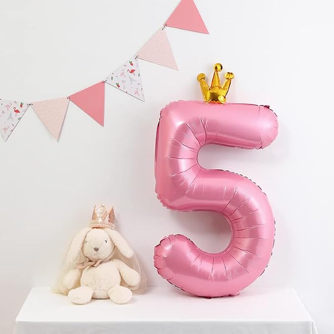 40 Inch Crown Pink Number 5 Balloon, Big Conjoined Light Pink Foil Mylar Helium - Image 5