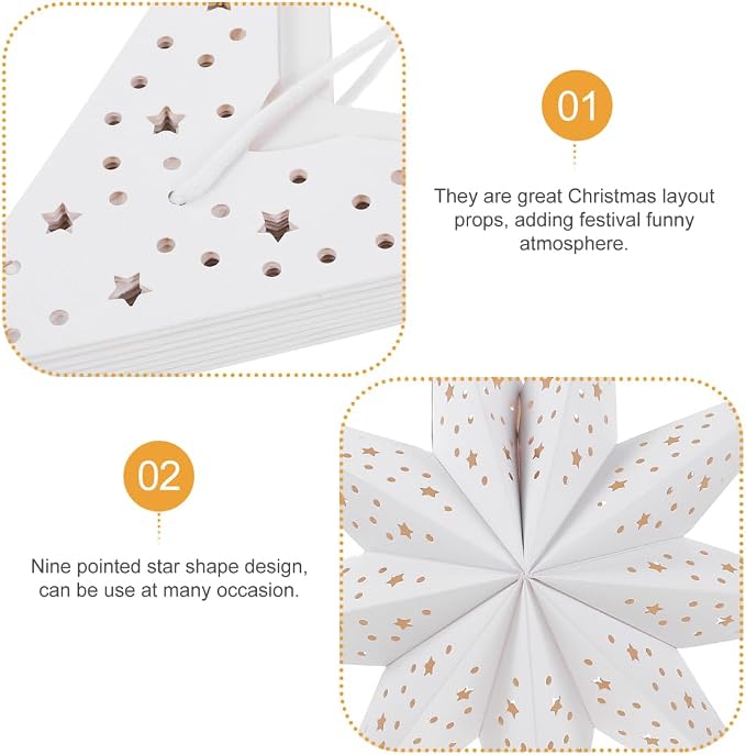 OSALADI 3Pcs Paper Star Lantern Lampshade 9 Pointed Star Hanging Decorations - Image 4