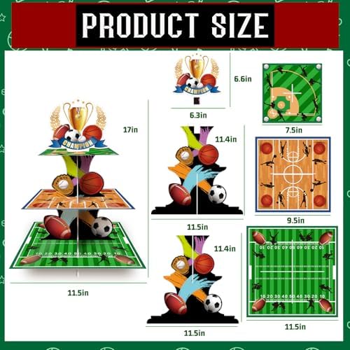 3 Tier Sports Cupcake Stand for Birthday Party Decorations - Image 2